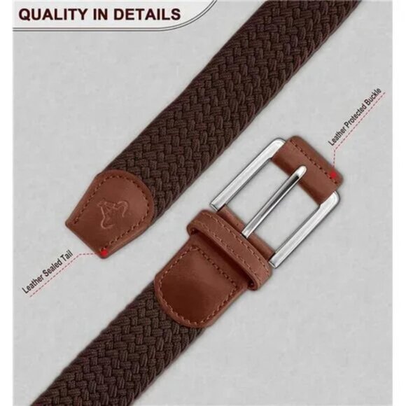 NEW MENS Woven Braided Belt Coffee Stretch Adjustable Belt - Picture 6 of 8